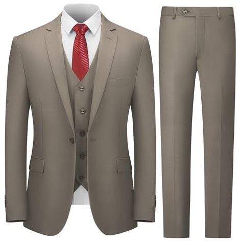 Cooper & Nelson Herrenanzug, schmale Passform, 3-teilige Anzüge für Herren, EIN-Knopf-Jacke, Weste, Hose mit Krawatte, Smoking-Set, Khaki