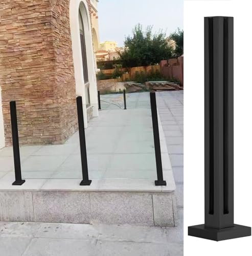 Poste Barandilla Vidrio Postes de Balaustrada de Vidrio Negro para Patio Al Aire Libre, Poste de Cristal Resistente de La Verja, Barandilla de Poste de Esgrima de Vidrio con Base y Tornillos ( Color :