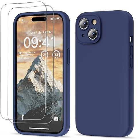 GOODVISH 3 in 1 Designed for iPhone 15 Case Premium Silicone 6.1 (2023)| Upgraded Camera Protection, 2 Pack Screen Protector, Shockproof Anti-Scratch Gel Rubber Slim Phone Case Cover, Navy Blue