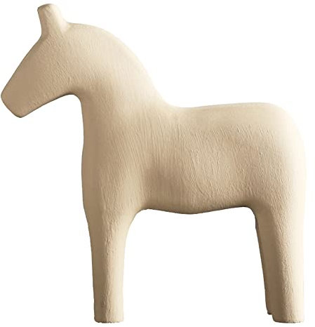 Tissting Holz Pferde Deko Figur 22 x 23,5cm Beige Kleine Schreibtisch Handbemalt Reine Farbe Pferde Statue Bücherregal Tier Skulptur Kunst Handwerk für Wohnzimmer Schlafzimmer Kinderzimmer