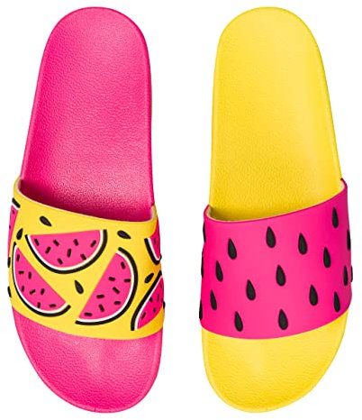 Dedoles Badeschuhe & Hausschuhe viele lustige Designs Bücher Kaffee Katze Party Pizza Dackel Fuchs Panda Delfin Geschenk, Farbe: Saftige Wassermelone, Gr.: 37 EU