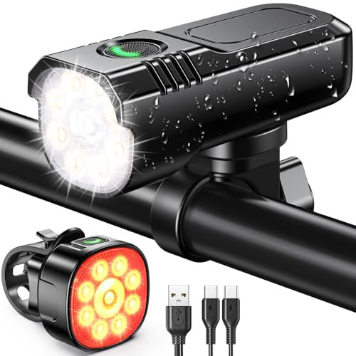 Rolgno Bike Lights Front and Back, [8+7 Lighting Modes] & [Sturdy Aluminum Alloy] Super Bright LED Bicycle Lights, USB Rechargeable & IP65 Waterproof Bike Light Set for Mountain, Motorbike Lamps