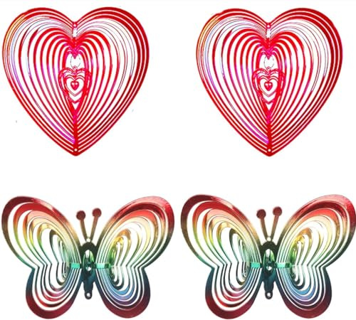 LONGTIANYUE 4 Stück Vogelabwehr Schmetterling,Reflektierender Vogelschreck,Reflektierende Windspirale Vogelabwehr für Protect Garten,Obstgarten,Hof,Ideal für Haus & Garten für Dekoration