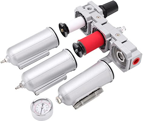 3 Stage Air Drying System Heavy Duty Aluminum Alloy Industrial Compressed Air Particulate Filter Dryer Air Compressor Air Filter Air Filtration System with Metal Bowl (1/2in NPT Manual Drain)