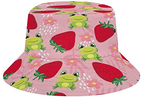 501 Anglerhut Frosch-Erdbeere Strandhut Unisex Eimer Hut Faltbar Fischerhüte Für Camping Reisen Outdoor