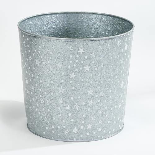 Worth Imports Verzinkter Metall-Weihnachtseimer mit weißen Sternen und Punkten, 29,2 cm Höhe, 31,8 cm Durchmesser, 2 Stück Pflanzgefäß, Silber