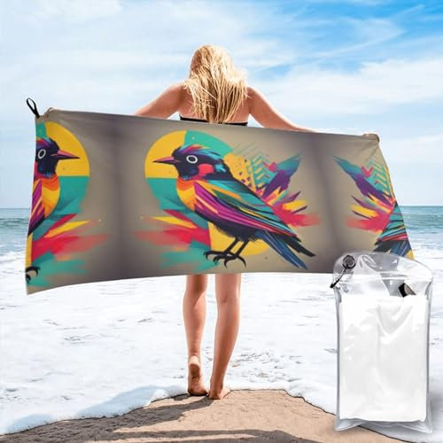 XYMJT Buntes Vogel-Badetuch, schnelltrocknend, horizontaler Stil, geeignet für Outdoor-Camping und Heimgebrauch, 10752