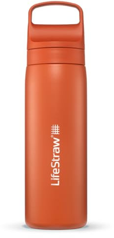 LifeStraw Go Series – Isolierte Edelstahl-Wasserfilterflasche für Reisen und den täglichen Gebrauch, 530 ml, Kyoto Orange