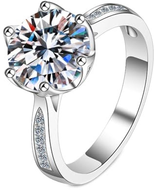 Gualiy Ring Weißgold 14 Karat, Damenring Verlobungsring 6-Zinken Ring mit Labor Diamant 3ct Ring Größe 53
