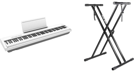 Roland Fp-30X Digital Piano with Built-In Powerful Amplifier And Stereo Speakers. & RockJam XX-363 Xfinity Doublebraced Pre Assembled Keyboard Stand with Locking Straps & Lessons.,BlacK