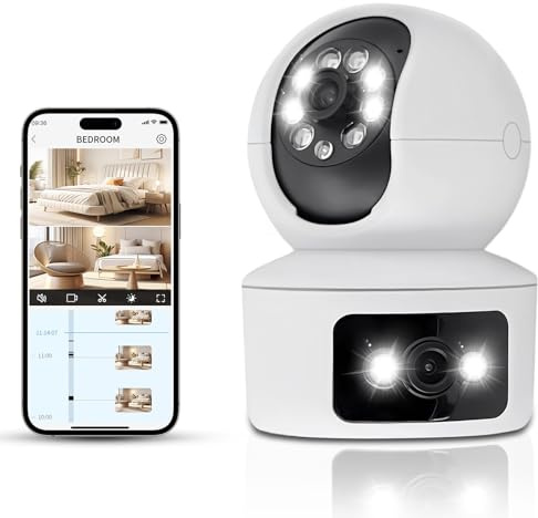 Xuzimaoyi Sicherheitskamera mit Glühbirne, Ringkamera, 2,4 GHz, WLAN, Dual Lens Kamera für Home Security mit Spotlicht, 355-Grad-Panorama, Bewegungserkennung und Alarm, 24/7-fache Aufnahme