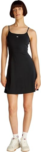 Tommy Jeans Damen Kleid Essential Strap Flare schmale Träger, Schwarz (Black), M