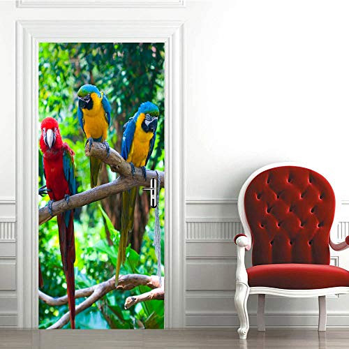 Türtapete Selbstklebend TürPoster 3D Türaufkleber Türfolie türsticker Foto Vinyl Tür Plakat für Schlafzimmer Toilette Verschönern Deko türen 70x200 cm Papagei
