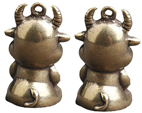 RORPOIR 2St Schlüsselanhänger car Keychain Kuh Mini-Kuhfigur chinesisches Sternzeichen Kuh-Dekor Schlüsselbund Mini-Ochsen-Desktop-Dekoration Tisch-Ochsen-Dekor Messing
