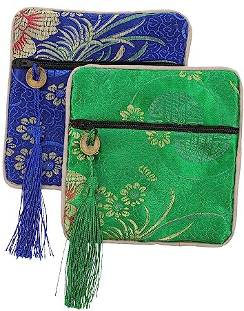 Vaguelly 2pezzi Sacchetti Per Chitarra e Guzheng Eleganti Custodie Per Unghie e Monete Borse Multifunzionali Con Design Vintage e Zip Colori Per Gioielli e Accessori Musicali