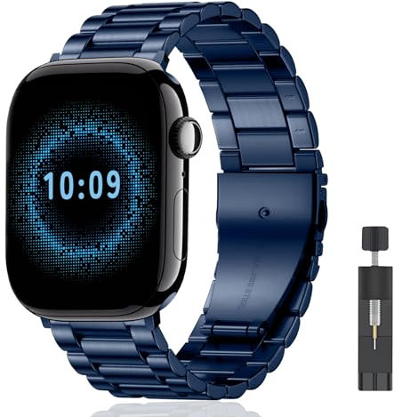 AiiBowy Metallo Cinturino per Apple Watch 42mm 40mm 41mm 38mm, Cinturini in Acciaio Inossidabile per Apple Watch SE 3/SE 2/SE/Series 11/10/9/8/7/6/5/4/3/2/1 Blu