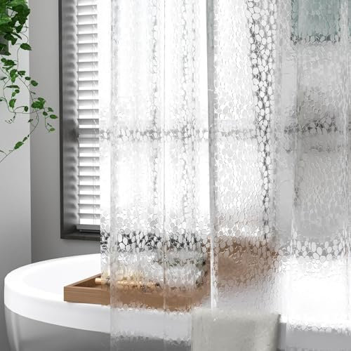 Calefee Duschvorhang 80x180, Badewannenvorhang PEVA Anti Schimmel Wasserdicht Halbtransparentes Steinmuster, mit Ösen und Haken