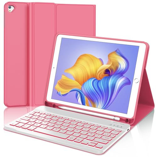 WINCHKING Clavier pour iPad 6 ème - Coque Clavier pour iPad 9,7 Pouces (6ème / 5ème), Rétroéclairage 7 Couleurs, AZERTY,