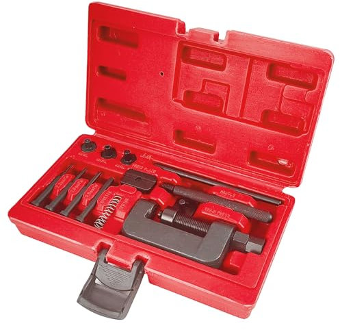 13 Piezas Remachadora Cadena Moto Kit, Tronchacadenas Moto Kit de Reparación, con Carcasa de Plástico de Alta Resistencia, Herramienta para Cortar Cadenas y Remachar