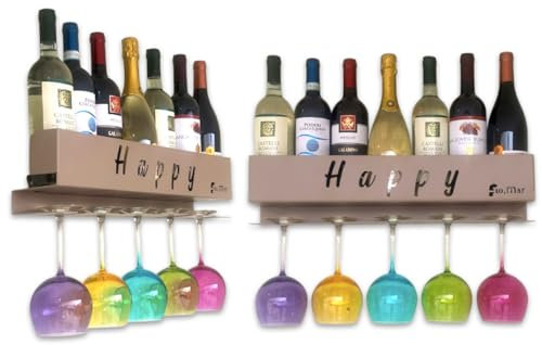 Flo.mar Porta bottiglie di vino, porta bottiglie e Bicchieri da parete, porta calici Tortora