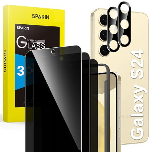 SPARIN für Samsung Galaxy S24 Panzer Schutz Glas Sichtschutz, 3 Stück Schutzfolie und 2 Stück Kameraschutz, mit Rahmen Positionierhilfe, Fingerabdruck-ID Unterstützen, 3+2 Stück, 9H Härte