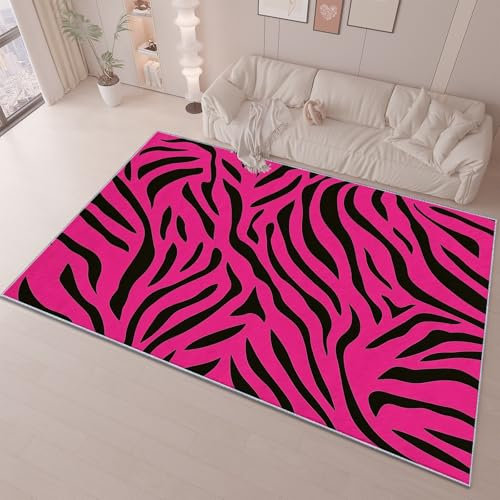 Teppich Wohnzimmer 80 X 150 cm, Tier Zebra Druck, Kurzflor Wohnzimmerteppich, Waschbar Rutschfester Fußmatte Carpet Für Schlafzimmer Dekoration, Rosa
