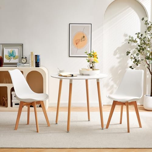 H.J WeDoo Rund Esstisch mit 2 Stühle Essgrupp, 70cm Küchentisch und 2er Set Esszimmerstühle Esszimmergruppe Sitzgruppe für Küche Wohnzimmer (Weiß Tisch+2 Weiß Stühl)