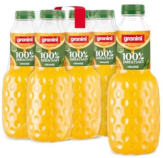 granini Trinkgenuss Direkt-Frucht-Saft, 100% Direktsaft Orange (6 x 1 l), 100% Fruchtgehalt, Orangensaft aus Direktsaft, ideal für Saftschorle, natürlich, vegan, mit Pfand