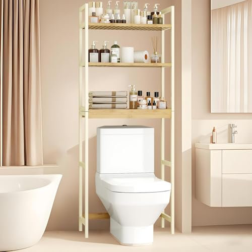 YUODIJIO Toilettenregal, WC Regal über Waschmaschine, Waschmaschinenüberbau Holz, 3-stöckiges, Badregal, Regal Waschmaschine überbau Platzsparend für Bad, Toilette, Waschküche