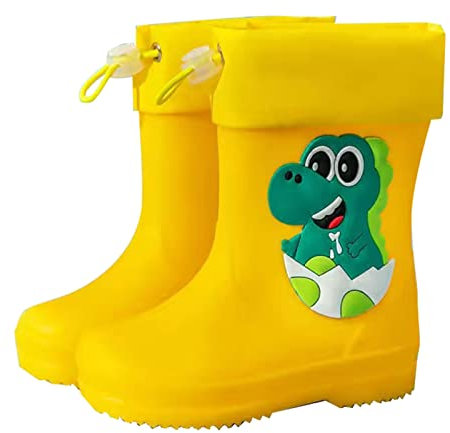 BOTCAM Stivali di gomma per bambini, impermeabili, antiscivolo, impermeabili, con lacci, stivali da pioggia per ragazzi e ragazze, stivali da giardino, giallo., 23 EU