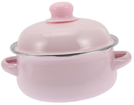 KICHOUSE Retro Suppentopf Emailliert 1,1l Mit Deckel Emaille Kochtopf Induktionsgeeignet Wärmeisolierte Doppelgriffe Säurebeständig Küchengeeignet