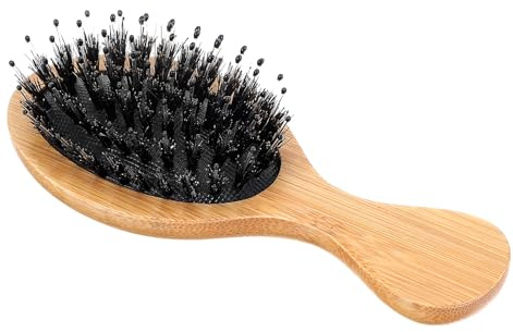 Haarbürste Klein, Kleine Haarbürste Antistatische 14 cm, Naturborsten, Kopfhautmassage, Glänzendes Haar für Unterwegs, Alle Haartypen