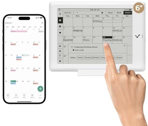 Think Buddy Digitaler Kalender mit Bildschirm-Touchscreen, 15,2 cm (6 Zoll), elektronischer Smart-Kalender, Touchscreen, interaktiver Zeitplaner, Schreibtisch-Organizer mit Wetter, Aufgaben und