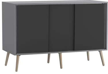 URBNLIVING 3-Door Sliding Sideboard Cabinet with Wooden Legs, Modern Cupboard, Credenza for Living Room, Dining Room or Office, Storage Organizer with Stylish Sliding Doors, Mix & Match Colour Combos