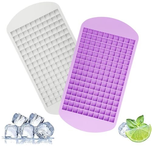 Mini Ice Cube Trays, 2 Pcs Small Ice Cube Trays with Silicone Material, Perfect for Baby Food, Cocktails and Dorm Freezers, Compact Design 23.6x11.9cm (White + Purple)
