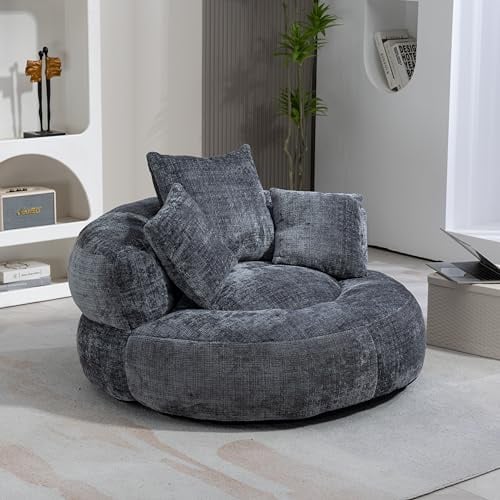 Soweiz Divano Confortevole e Durevole con Poggiatesta Alto, Sacco a Sedere, Sedia per Divano con TRE Cuscini per Adulti e Bambini, Singolo Divano da Gioco per Camera da Letto, Ufficio (Grigio)