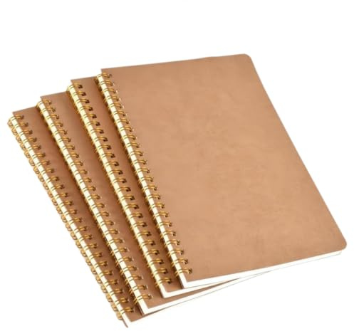 Alfven A5 Spirale Notizblock 4 Stück Notizbuch Kraftpapier Liniert 50 Blatt/100 Seiten Kraft Cover Liniertes Notizbuch für Schule Büro Projekte Skizzen