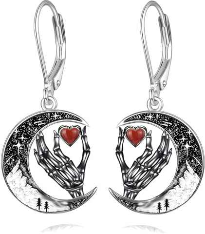 Schwarze Katze/Fledermaus/Spinne/Kürbis/Wolf/Roter Kardinal Silber 925 Damen Hängend Leverback Ohrringe Mond Tier Schmuck Geschenke für Frauen