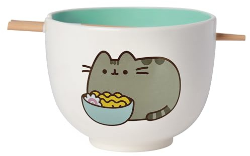 Enesco Pusheen the Cat Eating Ramen Bowl and Chopsticks Set, Multi-Colour, 10 cm