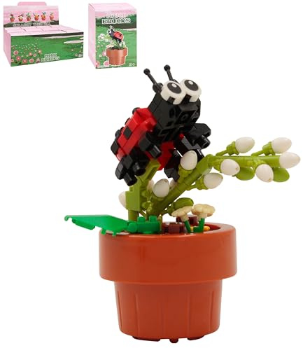 Lesser & Pavey Christmas Mini Bricks Flower With Ladybird Building Blocks For Home & Office | Artificial Flowers Mini Pots For Decor | Micro Bricks Sets For Adults & Kids | Lovely Gift For Women & Men