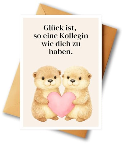 MURISE Abschiedskarte für Kollegin, Spruchkarte mit Otter-Motiv und Herz, Abschiedsgeschenk/Danke Geschenk für Lieblingskollegin, inkl. Umschlag, DIN A6