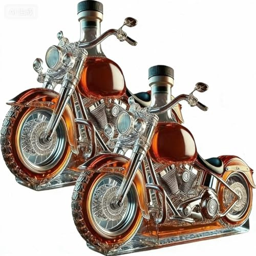 Glasflasche Motorrad Whisky Dekanter, Glas Motorrad Whisky Weinflasche, Lustige GeträNkeflasche Für Champagner, Kreative leere Weinflaschen zur Aufbewahrung von Spirituosen (2)
