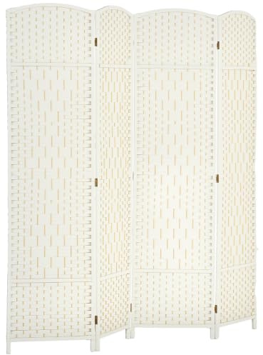 HOMCOM Paravent 4-Teilig 180 x 180 cm Faltbar Raumteiler Weiß | Trennwand, Raumtrenner, Stellwand, Sichtschutz, für Wohnzimmer, Innen