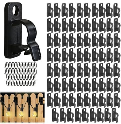 80PCS Outdoor Light Clips, Black Screw in Hooks for Hanging Compact | Outdoor Hooks for Lights, with Screws, Practical Screw-in Hook for Garden Lights for Gardens Fences Walls