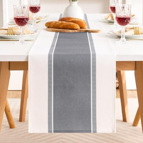 Tischläufer Grau Streifen Modern Tischdeko 40x140, Tischband Baumwoll-Leinen-Stoff Abwaschbar, Tisch Läufer Table Decoration für Esszimmer Esstisch Couchtisch Beistelltisch Sideboard Tv-Möbel