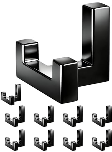 Kleiderhaken aus Zinklegierung, Wand-Haken Eckig, Haken für Paneele, Garderobenhaken Schwarz Rostbeständig, Langlebig, Doppelhaken unsichtbar Verschraubt für Jacken Mäntel Handtaschen Mehr, 10 Stück