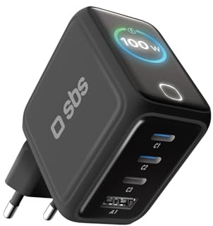 SBS Pulse Power 100W USB-C, GaN-Technologie, Power Delivery (PD 3.0 PPS), AI-Smartdisplay, Touch-Steuerung, AFC, Netzteil mit Schnellladen, Ladegerät für Notebook, Tablet, iPhone, Android