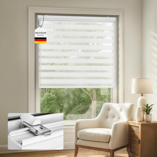 Victoria M. Premium Doppelrollo Klemmfix ohne Bohren & mit Bohren B160 x H230 cm Weiß, Duo Rollo Fensterrollo mit Kassette für Fenster & Türen, Klemmrollo Sonnenschutz Lichtdurchlässig & Verdunkelnd