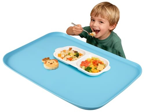 Silicone Paint Mat Kids, 61x40.5cm Reusable Silicone Art Mat with Raised Lip, Multifunctional Children's Placemats, Creative Art Pad for Toddler, Non Slip Painting Mats for Drawing(Sky Blue)