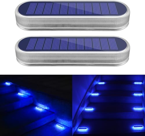 YiLaie Solar Bodenleuchten Aussen, IP68 Wasserdicht, Blaues Licht, 2 Stück | Solarlampen für Außen mit Auto On/Off, 1000mAh Batterie, LED Solarleuchten für Außen Garten,Stufen,Boden,Terrassen,zum Kleben